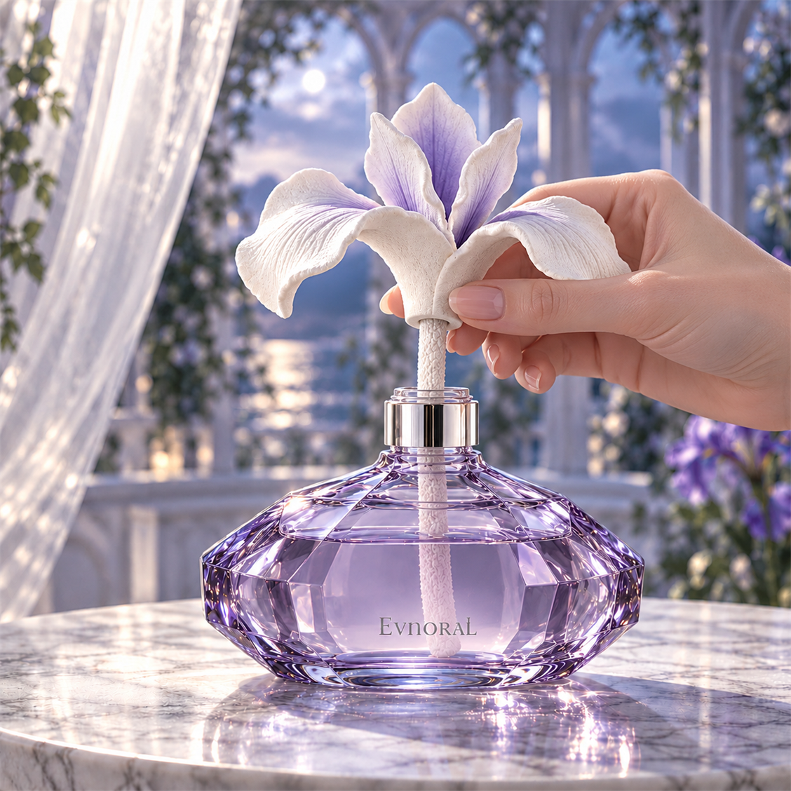 Evnoral Iris Bloom Reed Diffuser fragrance ritual view